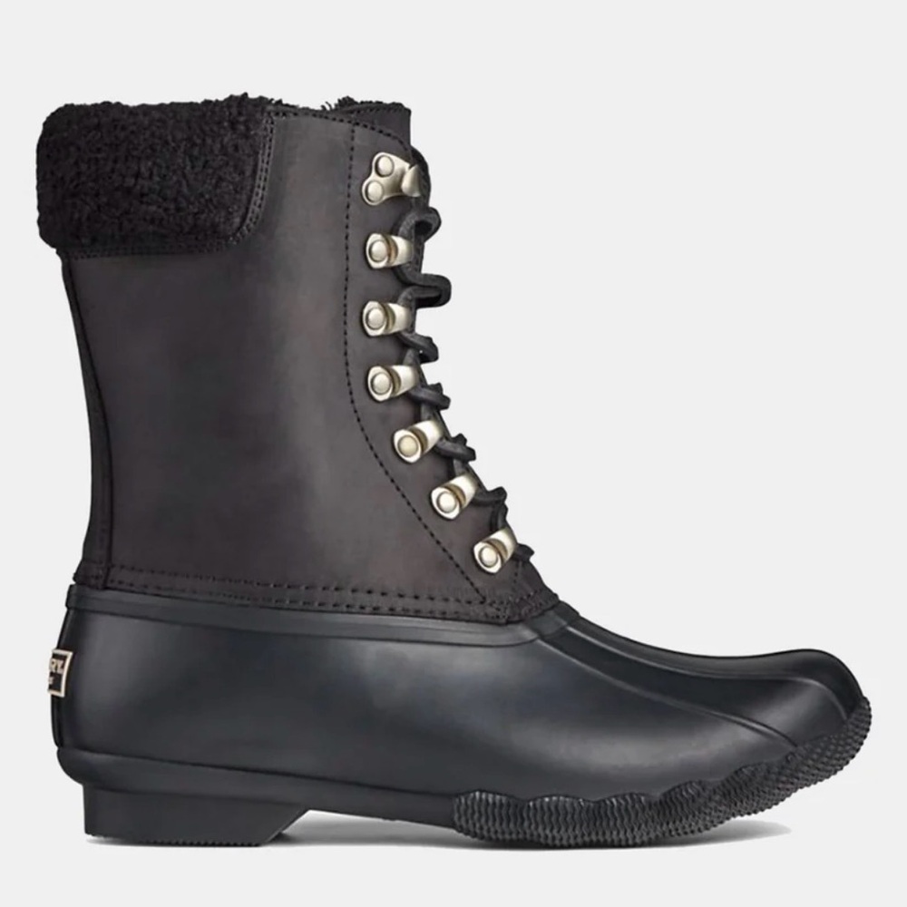 Sperry Women's Saltwater Tall Cozy Leather Duck Boot. Black. Size 10. STS 85399